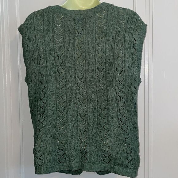Vtg 80s/90s Cambridge Dry Goods Company sage green wooden beaded sweater vest - Picture 6 of 8